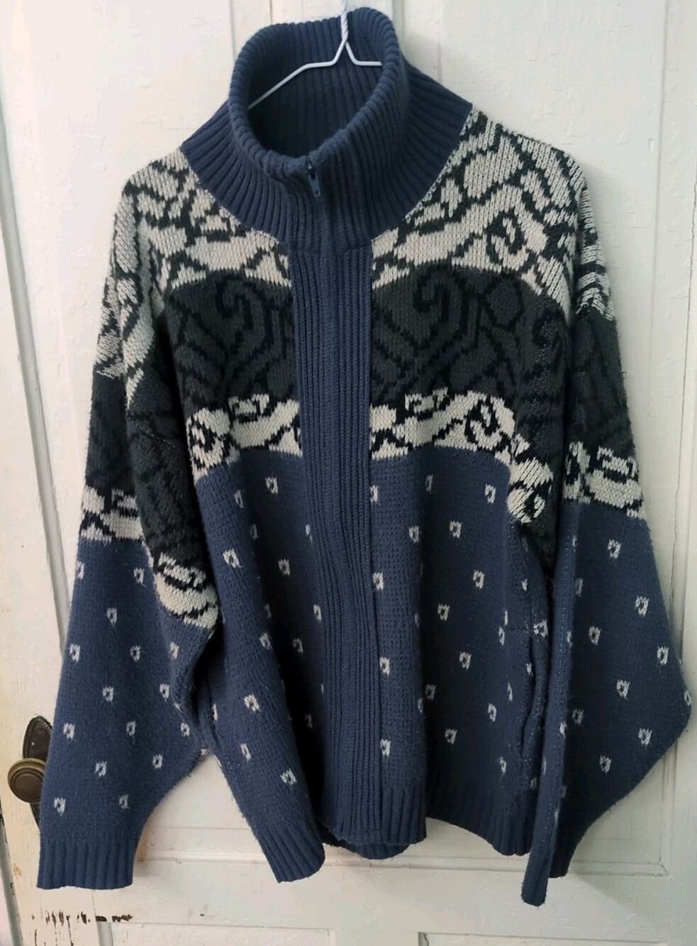 Vintage Clipper Mist Cardigan Sweater Mens Large Blue Pockets Grandpa USA Made